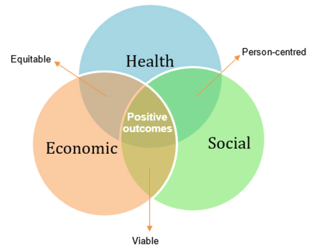 Purpose to fund research, education and programs diagram: Health, Social, Economic and Positive outcomes.