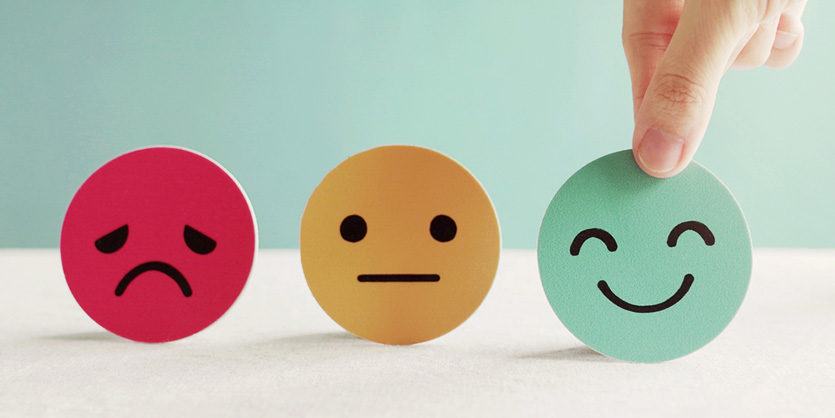 Happy, neutral and unhappy faces