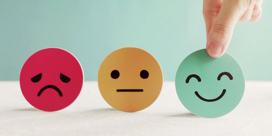 Happy, neutral and unhappy faces